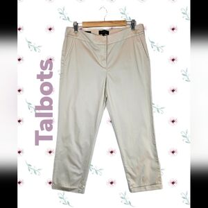 Talbots Signature Womens Ivory Straight Leg Slacks Sz 12 Cuff at Hem, Stretch